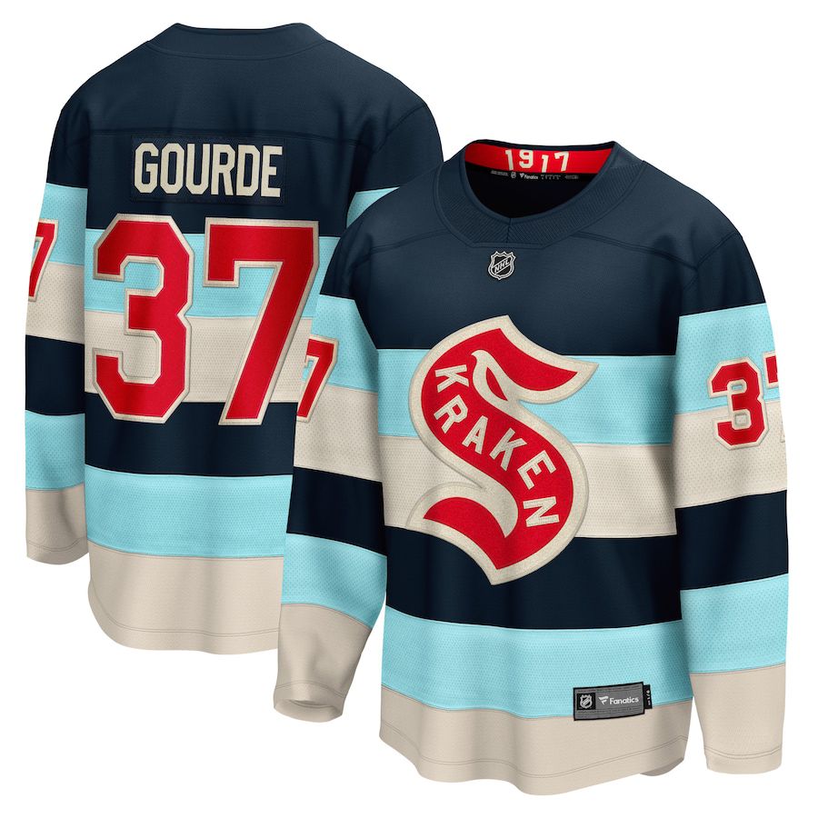 Men Seattle Kraken 37 Yanni Gourde Fanatics Branded Deep Sea Blue 2024 NHL Winter Classic Breakaway Player Jersey